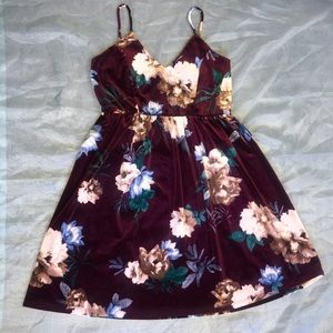 I Joah Mini Velvet Floral Dress Maroon L